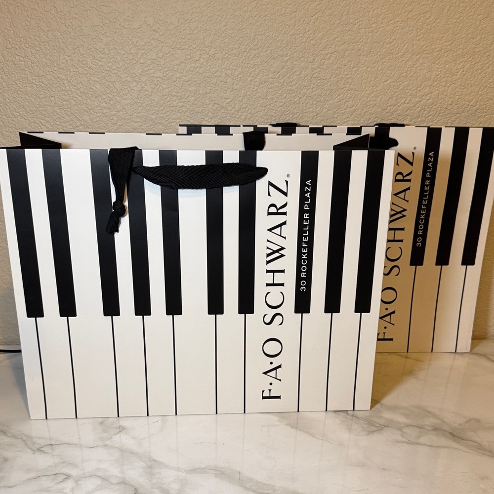 2 FAO Schwarz Black and White Piano Gift Bags/ Shopping Bag. New.